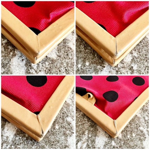 |SOLD| Moschino Couture Polka Dot Clutch w/ Gold Toned Kiss Lock Closure - Picture 3 of 6